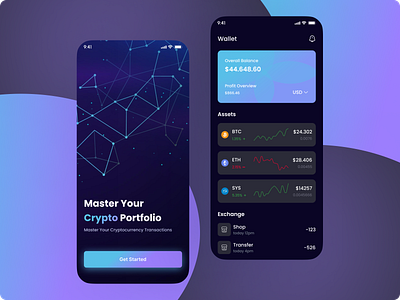 Crypto Wallet - Onboarding and Portfolio App UI appdesign appui cleanui cryptoapp cryptocurrency cryptowallet darkmode digitalwallet fintech fintechapp interactiondesign minimalistui mobileapp mobileui moderndesign onboarding portfoliodashboard uidesign uiux userexperience