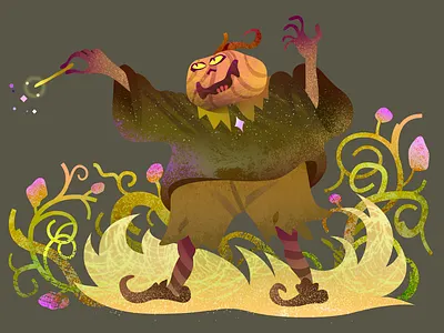 Pumpkin Mage fairy tale halloween illustration magic sorcerer vector