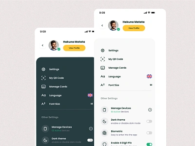 Menu Setting design for Alquaseh 2024 2024 best ui alquaseh arabic ui bank ui clean ui finance app finance ui financial app fintech app green ui minimal ui mobileui neel litoriya saloneel saloni setting page ui ux