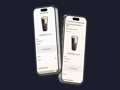 Dolce Bean Coffee Shop appdesign coffeeapp coffeeordering coffeeshopapp figmadesign interactiondesign minimaldesign ordercustomization pickupapp shoppingcartui uidesign uiux design userjourney uxdesign