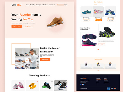 OutFlow E commerce Landing page agency branding design illustration landing page logo ui uiux ux web design