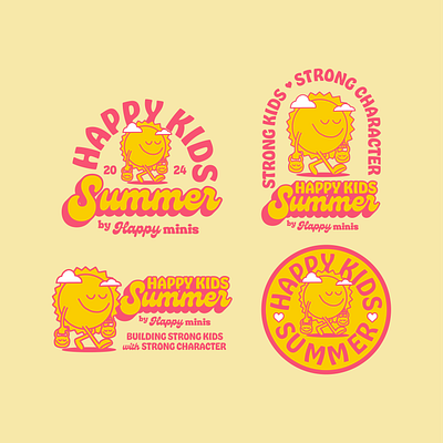 Happy Kids Summer Logos branding drawing fitness fun graphic design happy illustration logo summer sun sunshine typography vector weightlifting workout