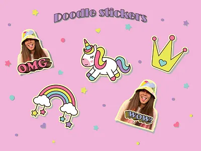 Doodle stickers for messengers crown design doodle graphic design illustration illustrator pink rainbow stickers unocorn vector wow