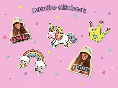 Doodle stickers for messengers crown design doodle graphic design illustration illustrator pink rainbow stickers unocorn vector wow