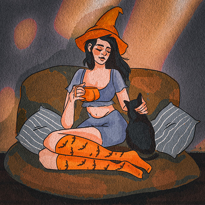 Halloween witch character digital art illustration