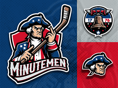 Minutemen Hockey Branding american hockey hockey logo illustration logo minutemen parady partriot patriotic sports sports identity sports logo vector art war