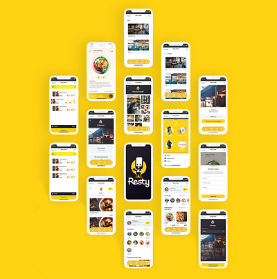 Mobile App: Resty (Search for Institutions and Events) android app design apps event food illustration ios juicyart logo mobile app restaurant resty ui user interface