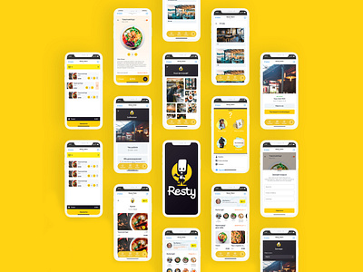 Mobile App: Resty (Search for Institutions and Events) android app design apps event food illustration ios juicyart logo mobile app restaurant resty ui user interface