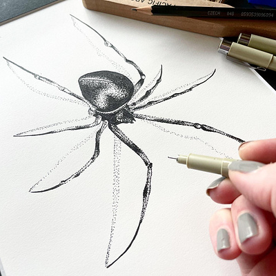 Pen & Ink Spider arachnid black black pen dotwork drawing gothic halloween hand drawn ink inktober insect micron pen pen and ink pointilism scary spider spooky stipple tattoo