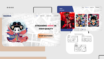 Manga Movie Website Design adobe xd app design branding design graphic design landing page ui web design