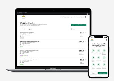 Season Ticket Dashboard app design ui ux wireframe