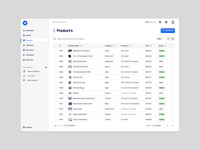 Products Page - List View dashboard e commerce product design product list saas ui uiux webapp