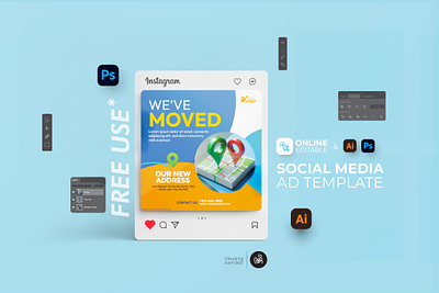 Moving Announcement Instagram Post aam360 concept custom moving post template design digital moving announcement editable moving announcement free flyer home relocation instagram design housewarming invitation post minimalist moving post design modern moving announcement moving announcement post moving day instagram post new office announcement flyer relocation social media template ui we are moving flyer weve moved instagram post