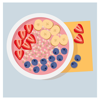 Vector illustration of yogurt smoothie bowl topping with fruits art work banana blue berry cartoon fruits graphics illustration oat meal strawberry tropical vector