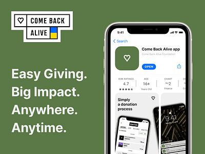 Come Back Alive Foundation App / Donation / Charity app bebravelikeukraine charity come back alive devchallenge donat donation foundation honors military mobile design product ui ukraine ux volunteer volunteering