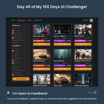 Day 49/100 - Game Store Screen UI 100 days of ui creative design dashboard design design feedback design inspiration figma game design game store gamers gaming ui interaction design interface design minimal design mobile design product design ui challenge ui design user experience user interface visual design