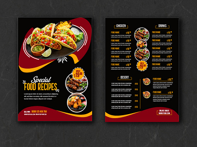 Modern fast food, burger, pizza, hot dog dobble page menu. restaurant food