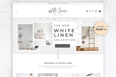 Shopify Theme White Linen business website canva template canva website ecommerce themes ecommerce website feminine website online shop online store shopify theme white linen small business website web design website design