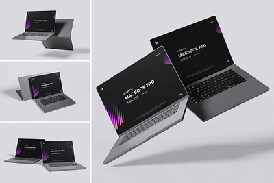 Realistic Macbook Pro Mockup Template Bundle Set office