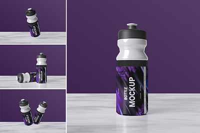 Bottle Water Sport Purple Mockup Template Set metal