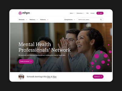 MHPN - Mental Health Professionals' Network clean health hero section landing page magenta mental health serif ui website