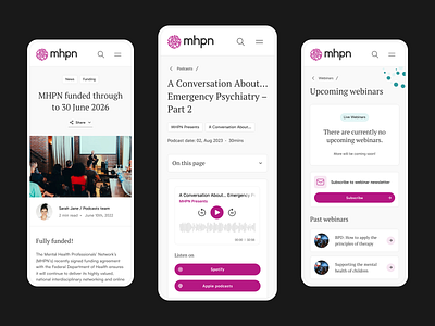 MHPN - Mental Health Professionals' Network clean health magenta mental health minimal mobile phone serif service ui web design website white