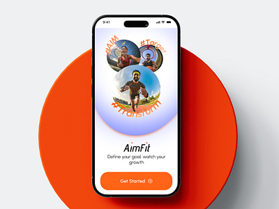 AimFit: Your Fitness Journey Starts Here figma fitness app iphone 15 pro onboarding orange app purple app ui visual design