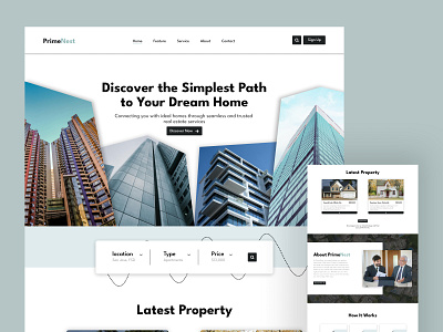 Modern and Sleek Real Estate Landing Page Design for PrimeNest branding design figma graphic design landing page real estate ui web design