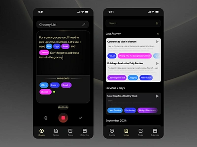 Capture, Organize, and Recall Your Thoughts with Ease ai dark ui machine learning notes tags ui voice recognition