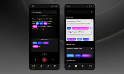 Capture, Organize, and Recall Your Thoughts with Ease ai dark ui machine learning notes tags ui voice recognition