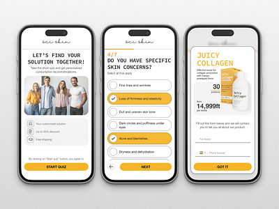 Sci&Skin Pre-landing Quiz - mobile (UI/UX) adaptive beauty care design illustration landing landing design mobile pre lander pre landing quiz quiz design site skelable ui ui design ux ux design vector web web design