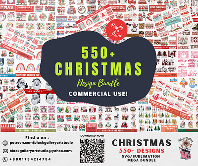 550+ Christmas T-Shirt, Sublimation & SVG Design Bundle retro