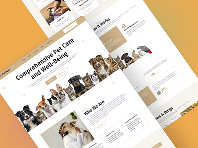 Pet care website landing page design. branding landing page pet services site petcarewebdesign petgroomingui pethealthportal ui ui design user interface veterinary ux veterinarywebflow web web design web design for vets website