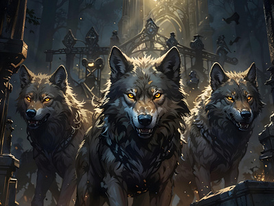 Guardians of the twilight cathedral animal anime art cloud dark fantasy fantasy illustration nature night wolf