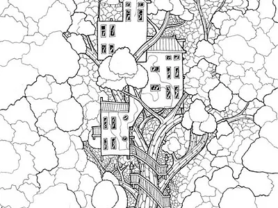Treehouse graphic design illustration pendrawing