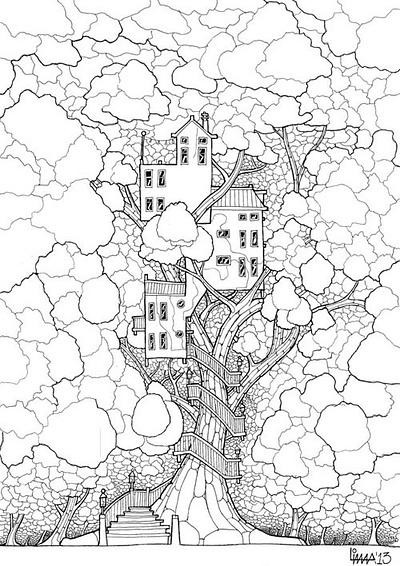 Treehouse graphic design illustration pendrawing