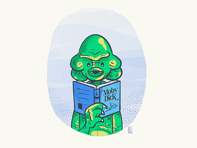 'What Monsters Read' - Moby Dick creature from the black lagoon halloween horror illustration literature moby dick monster movie movie monsters procreate reading sci fi