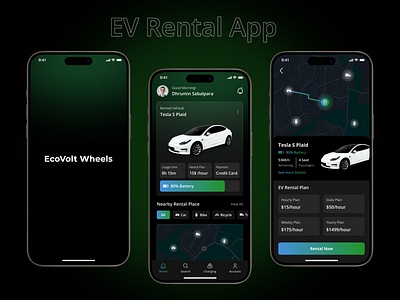 EV Rental App charging station locator clean mobility design thinking digital mobility solutions eco friendly design eco friendly transportation electric vehicle app ev booking ev charging app ev lifestyle ev rental app green energy mobile app design modern design responsive design smart city solutions uiux design user centric design visual design wireframing