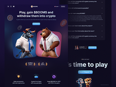 BOOMS Game Landing page cards faq hero section heroes ill illustration land landing layout web design