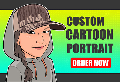 Custom Cartoon Portrait of Cute Girl 2d avatar banner cartoon cartoon girl cartoon logo cartoon portrait cover custom design drawing female funny girl graphic design illustration logo design portrait poster vector