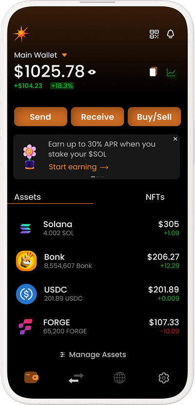 A mockup wallet UI design exploration for Solflare wallet - SOL app branding design graphic design illustration logo typography ui ux