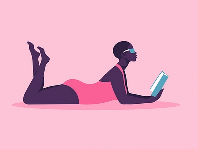 An African woman in a swimsuit is lying and reading a book. african african woman beach book diversity fashion model flat illustration portrait reading student summer vector woman