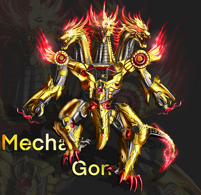 Mecha-Gon “ A combination of Mecha and dragon with Aura 2d art art aura character design dragons energy ghidorah godzilla graphic design illustration illustrations mecha procreate robotics robots