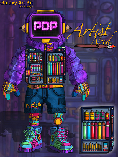 Robo Artkit 2d art art art box art kit artists characterdesign colours crayons galaxy graphic design pencils procreate robotic robots tv box