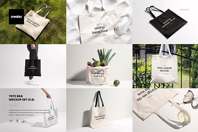 Tote Bag Mockup Set (v.6) canvas creator creatsy custom customizable design designed generator mock up mock ups mockup mockups pattern patterns personalized printed smart object surface template templates