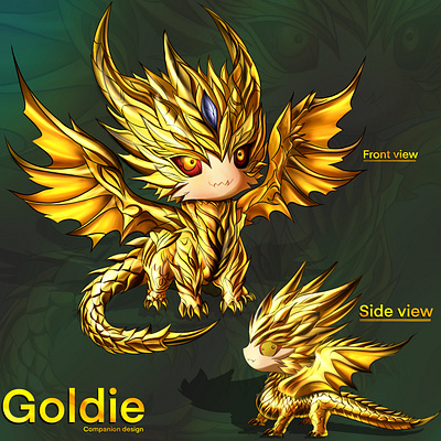 Goldie 2d art art character character design chibbi companion cute dragons gold golden dragons graphic design imagination little dragons monster pets procreate realistic red