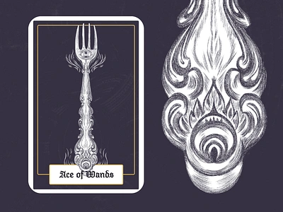 Ace of Wands tarot card drawing fork illustration lettering pencil pencil drawing tarot tarot card type