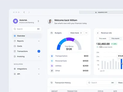 Banking Dashboard Asterisk - SquareUi banking dashboard design system figma finance product design ui ux web design