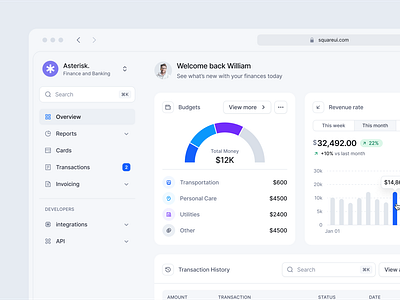 Banking Dashboard Asterisk - SquareUi banking dashboard design system figma finance product design ui ux web design