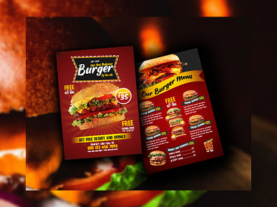 Modern fast food burger dobble page flyer and restaurant menu. food template